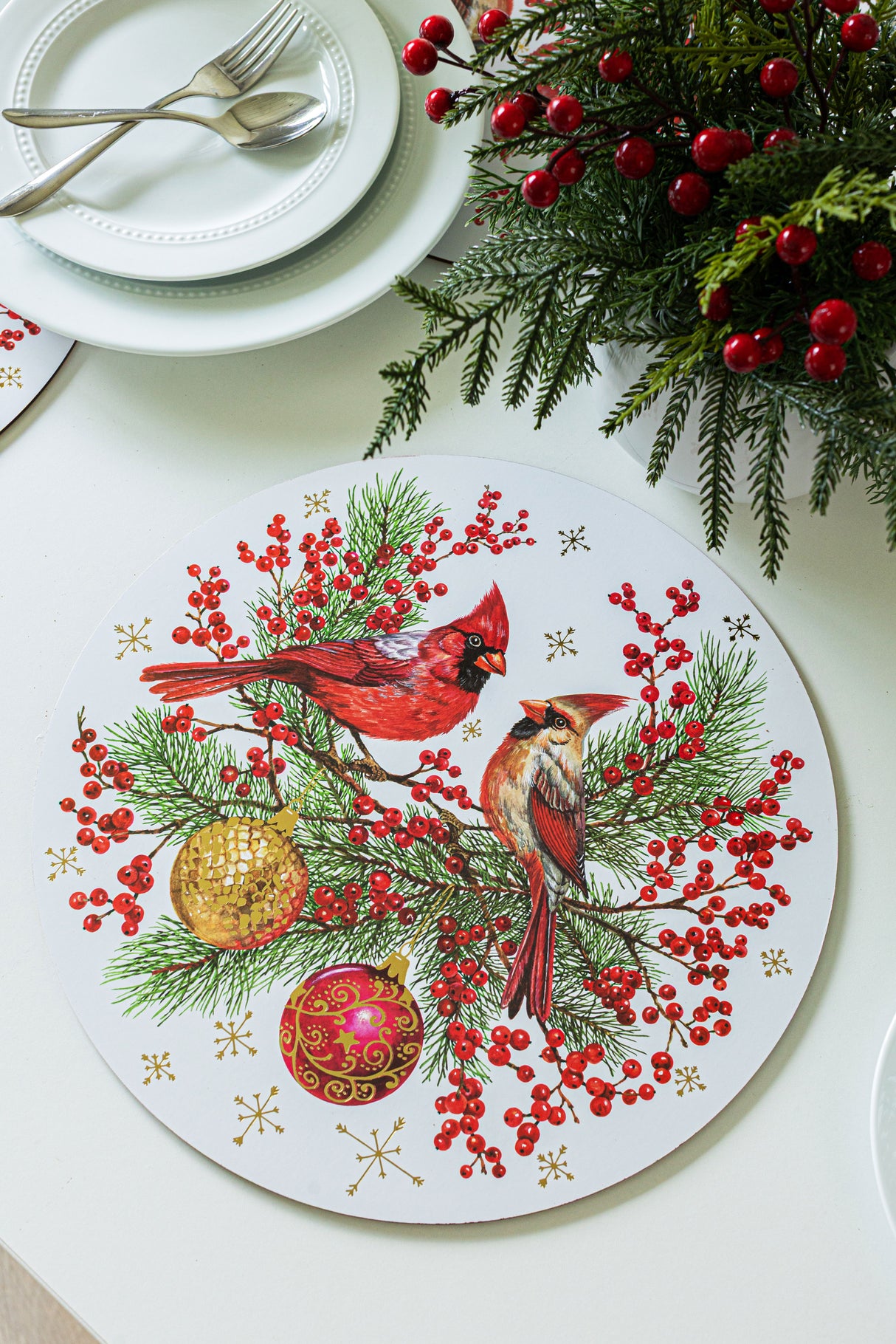 Festive Cardinals Cork Placemats