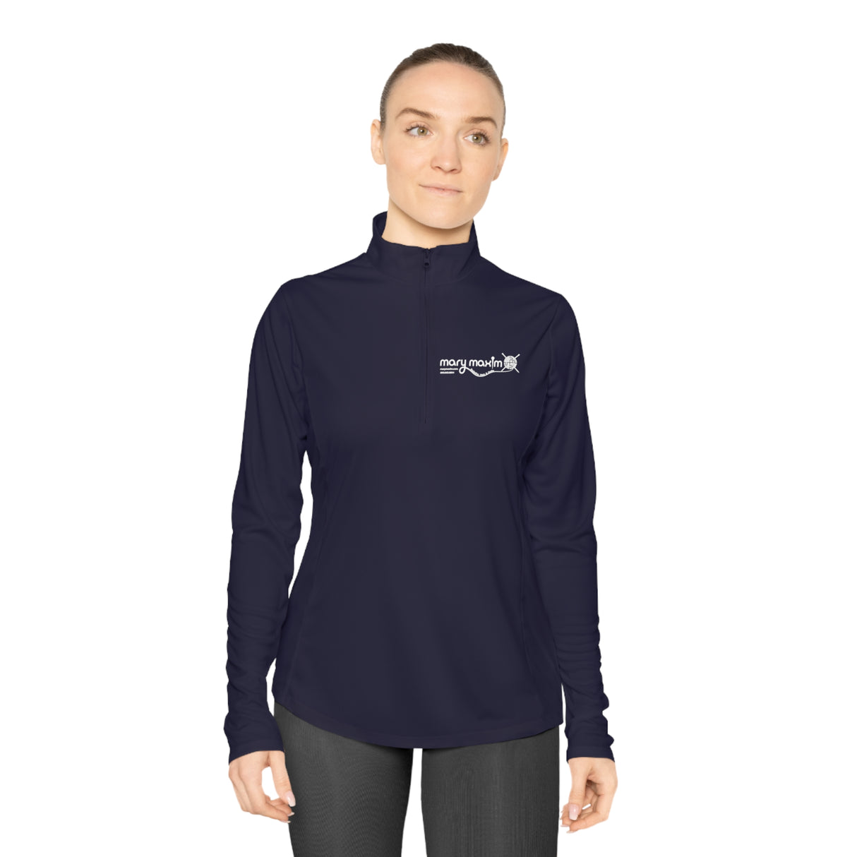 Ladies Mary Maxim Quarter-Zip Pullover - White & Black Logo