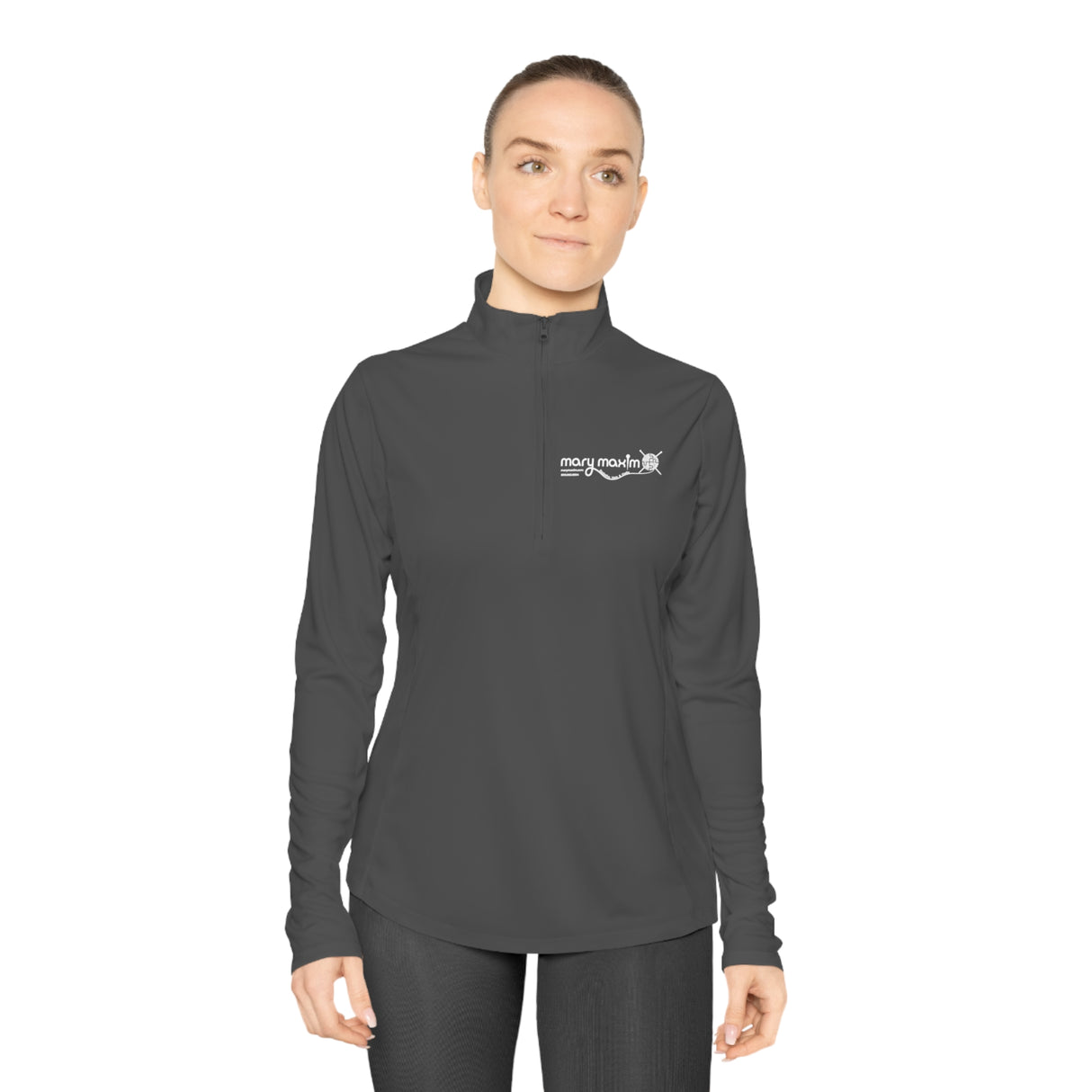 Ladies Mary Maxim Quarter-Zip Pullover - White & Black Logo
