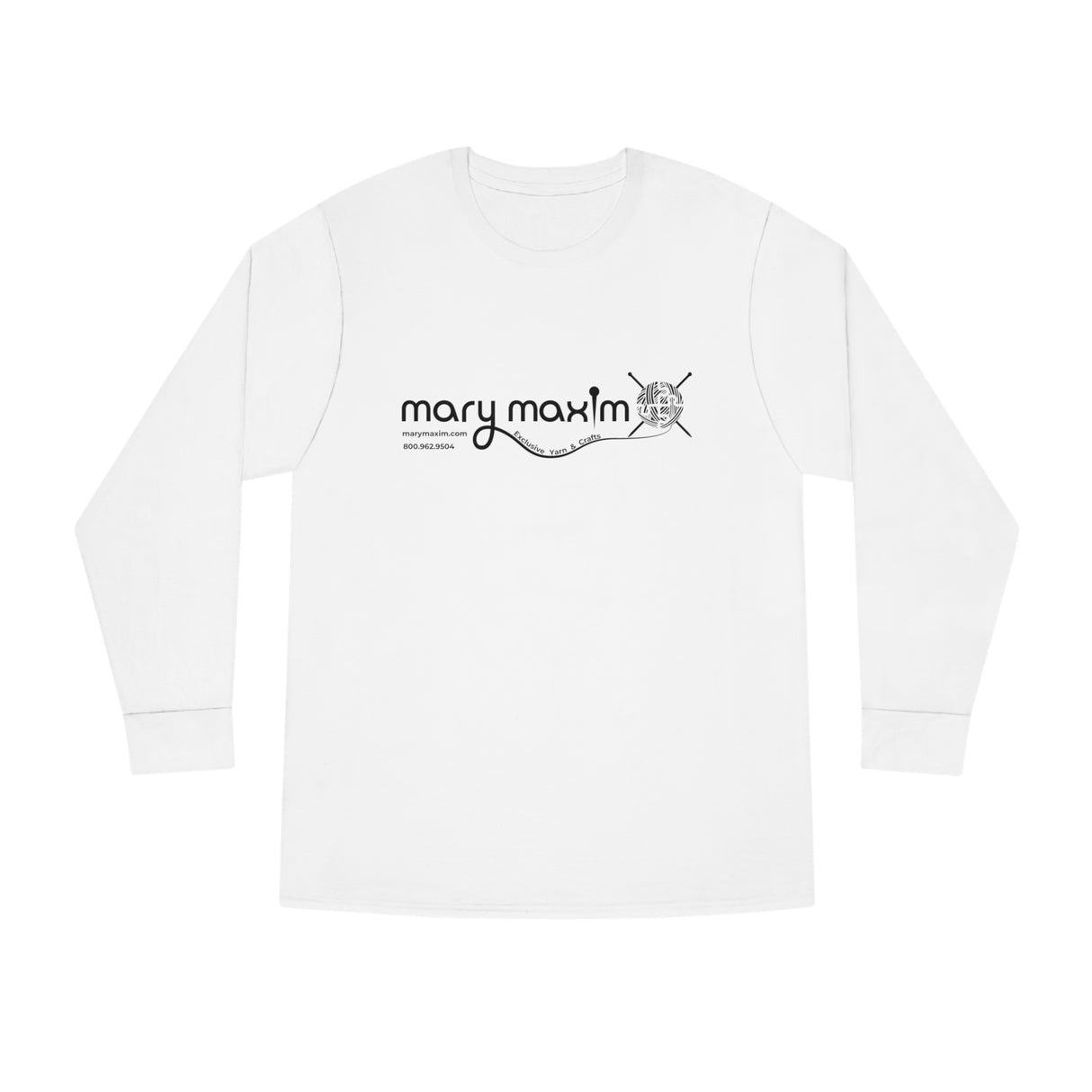 Mary Maxim Long Sleeve Tee - White & Black Logo - Unisex