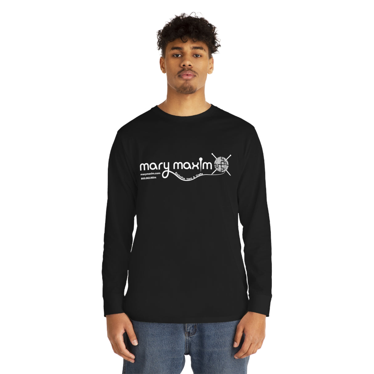 Mary Maxim Long Sleeve Tee - White & Black Logo - Unisex