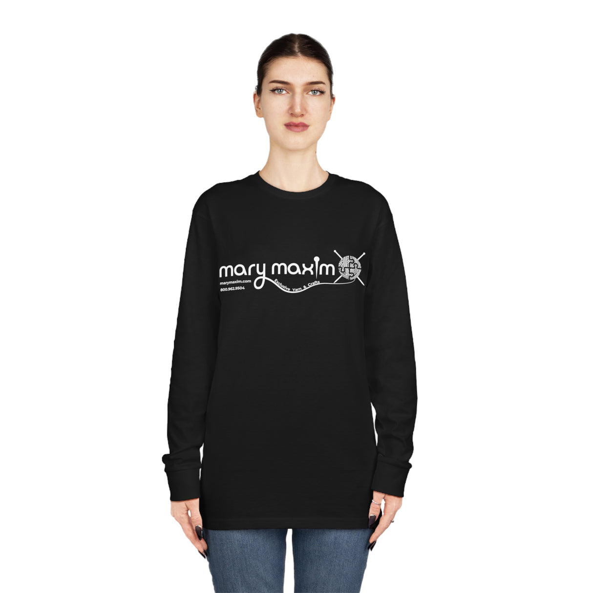 Mary Maxim Long Sleeve Tee - White & Black Logo - Unisex