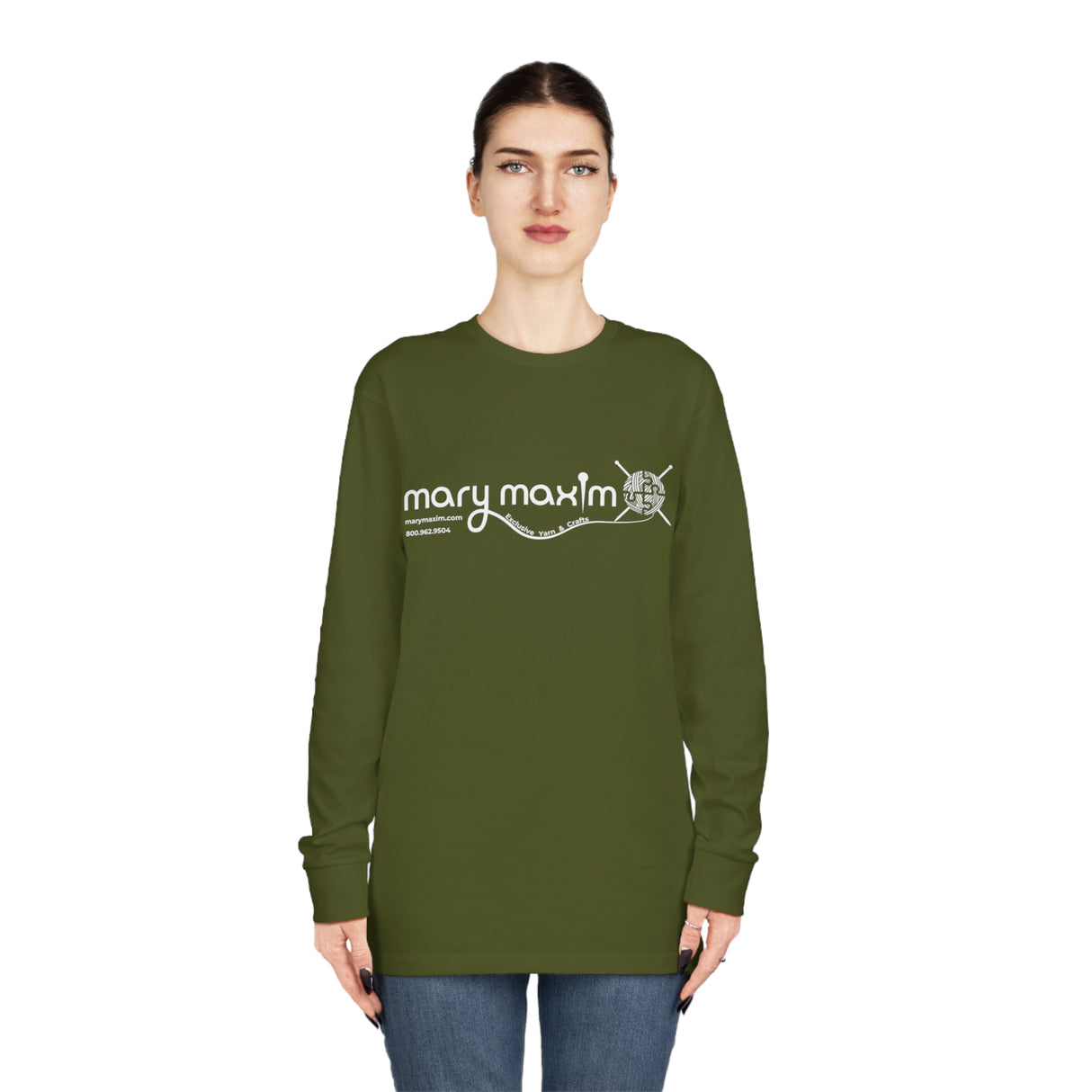 Mary Maxim Long Sleeve Tee - White & Black Logo - Unisex