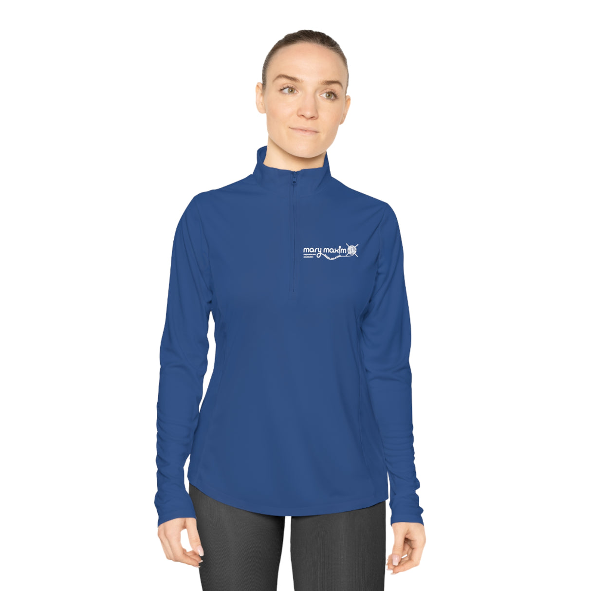 Ladies Mary Maxim Quarter-Zip Pullover - White & Black Logo