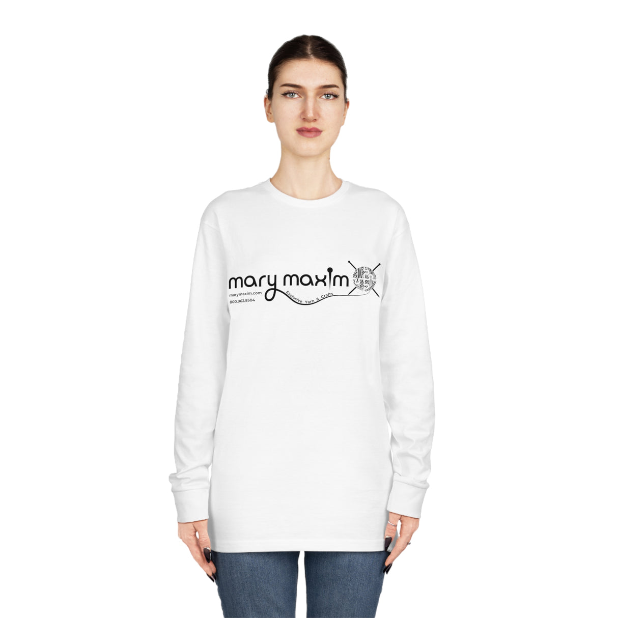 Mary Maxim Long Sleeve Tee - White & Black Logo - Unisex