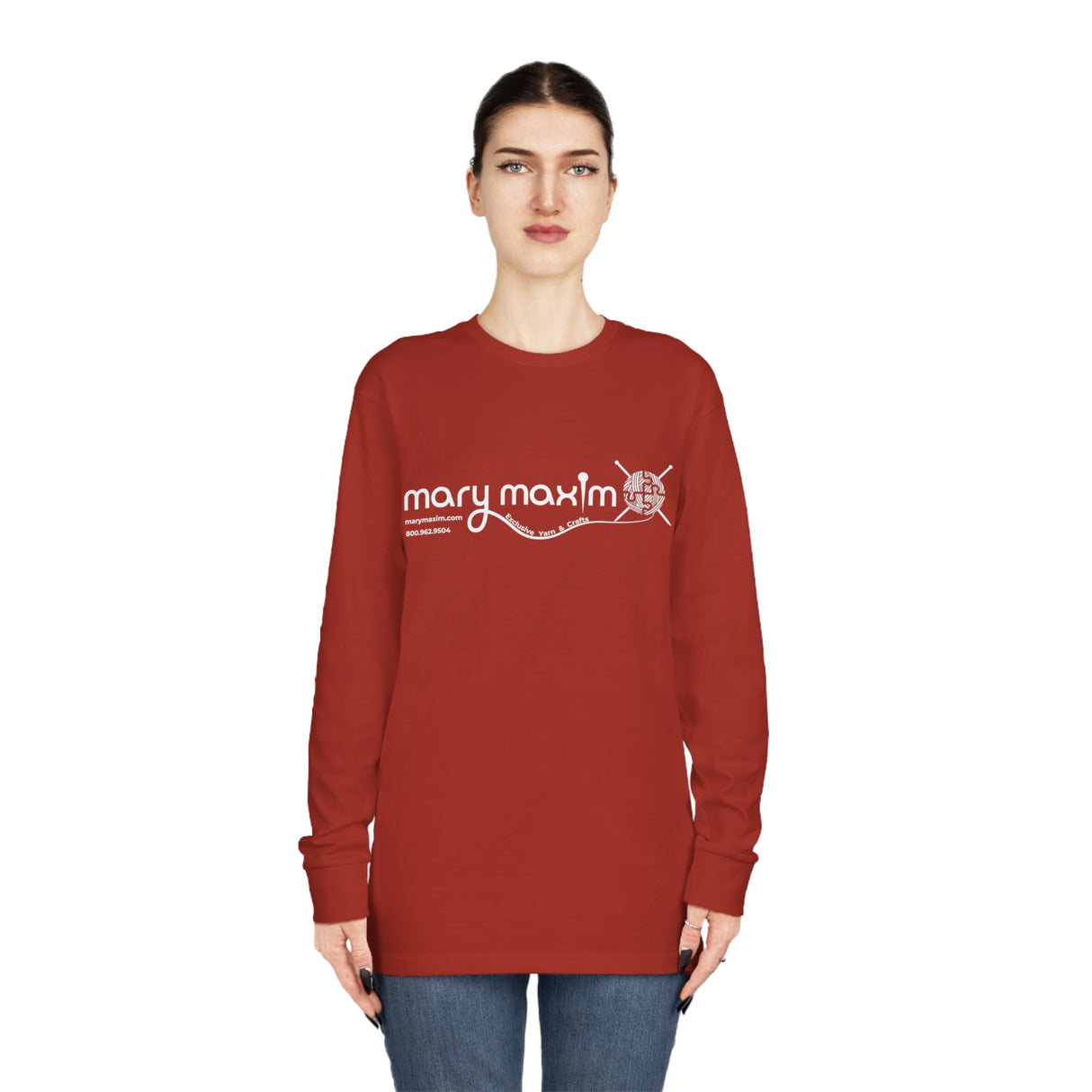 Mary Maxim Long Sleeve Tee - White & Black Logo - Unisex