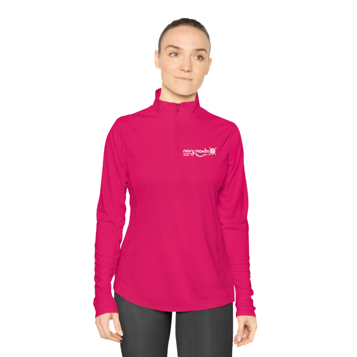 Ladies Mary Maxim Quarter-Zip Pullover - White & Black Logo