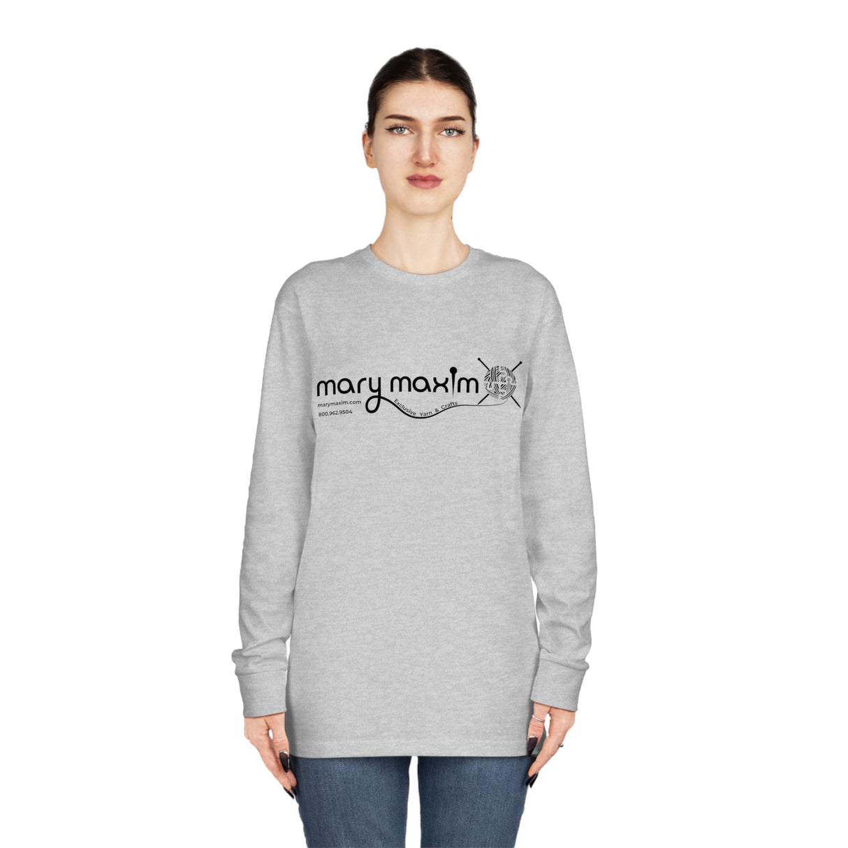Mary Maxim Long Sleeve Tee - White & Black Logo - Unisex