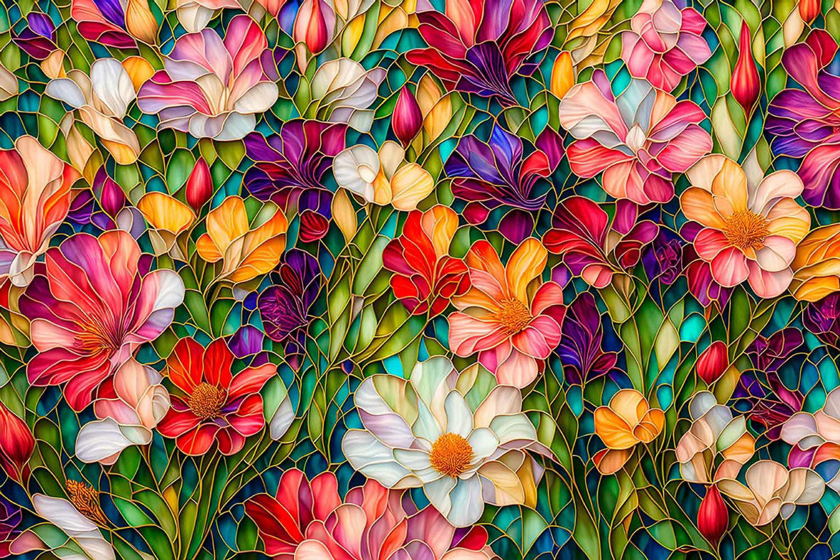 Stained Glass Flower Garden Jigsaw Puzzle