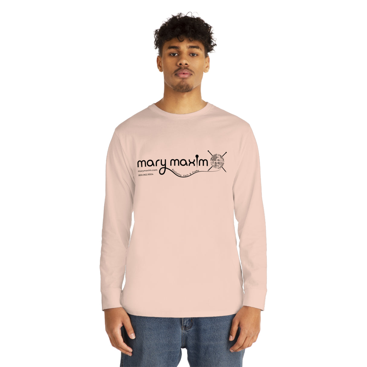 Mary Maxim Long Sleeve Tee - White & Black Logo - Unisex