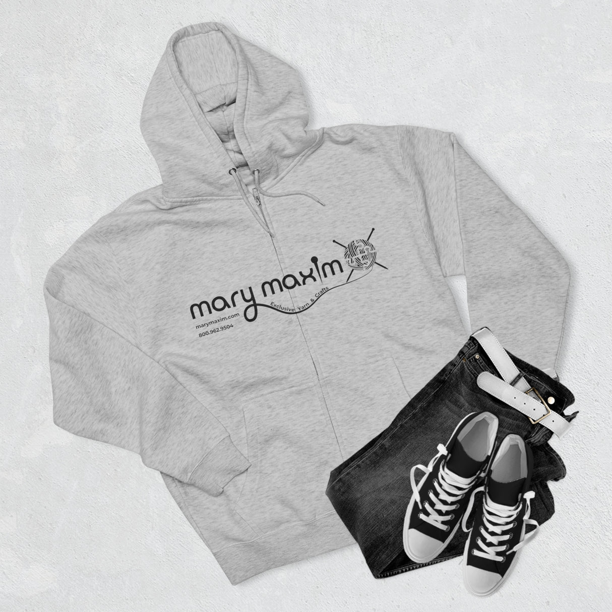 Mary Maxim Full Zip Hoodie - White & Black Logo - Unisex