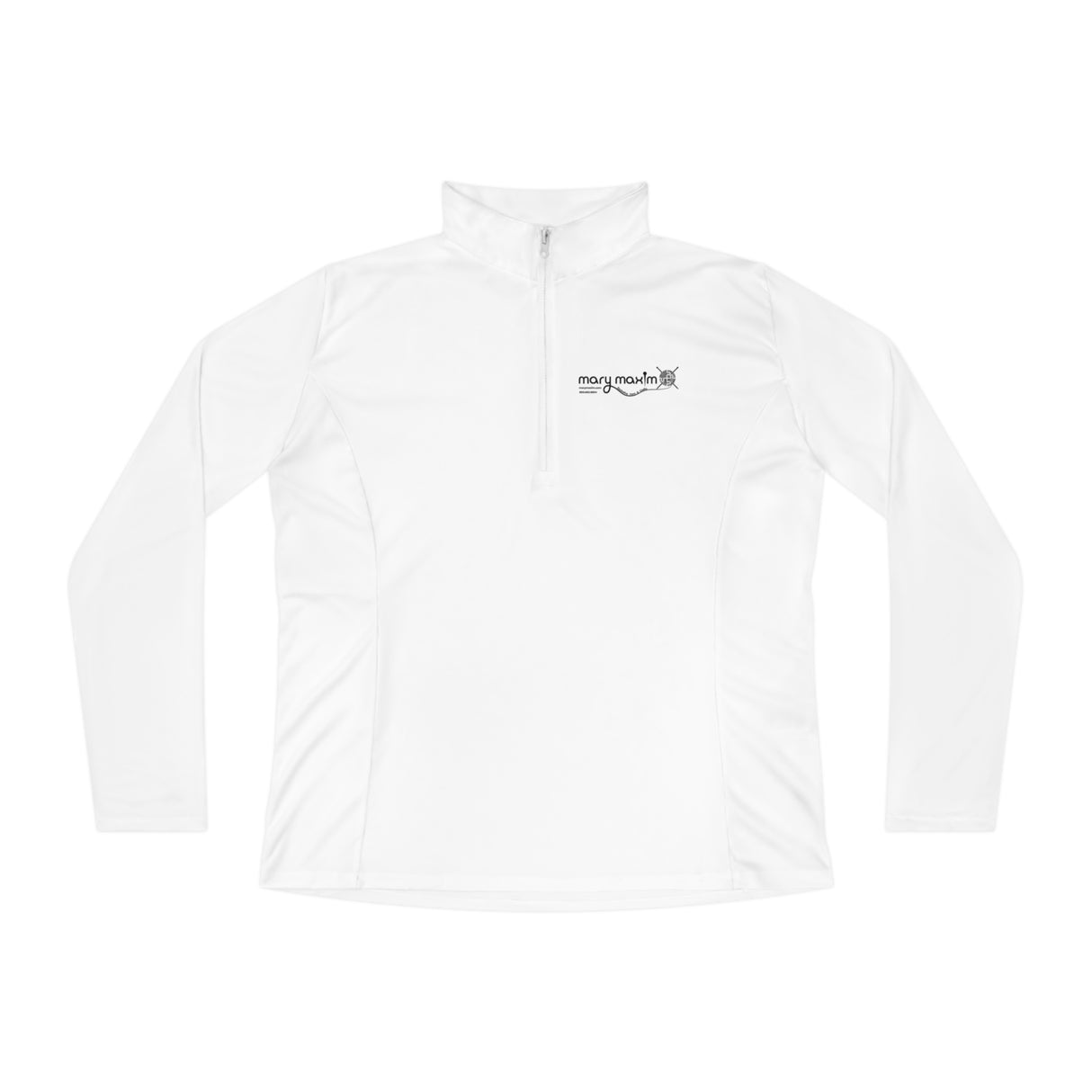Ladies Mary Maxim Quarter-Zip Pullover - White & Black Logo
