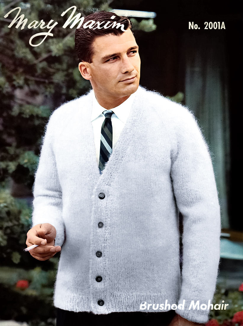 Patrón de cárdigan con cuello en V y manga raglán para hombre