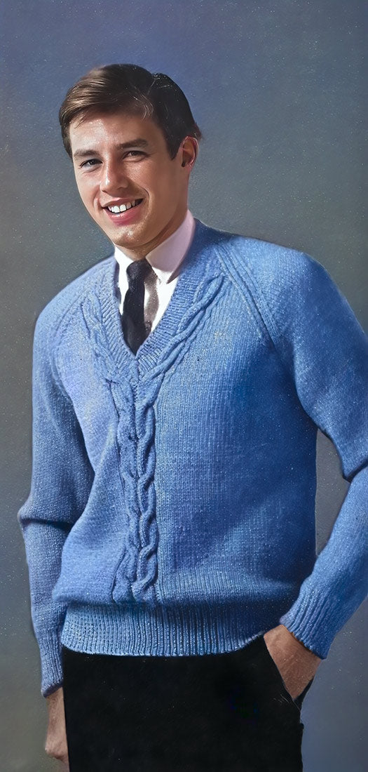 Patrón de jersey de ochos con cuello en V para hombre