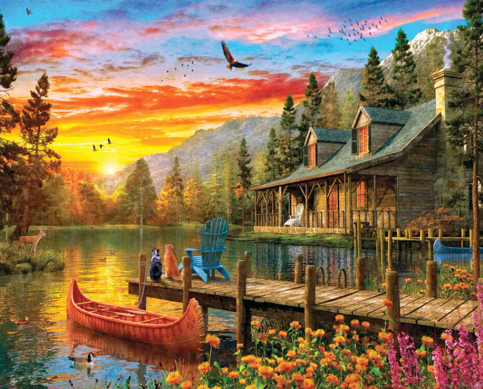 Cabin Evening Sunset Jigsaw Puzzle