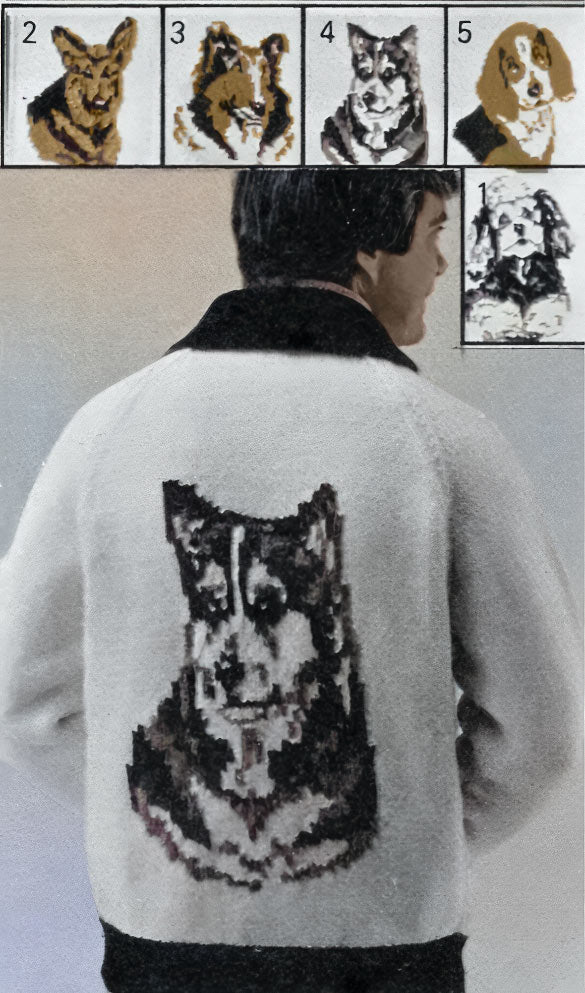 Patrón de cárdigan con cabeza de perro para hombre o mujer