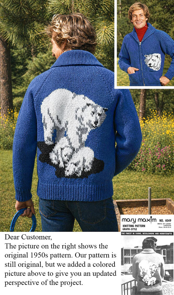 Men's or Ladies' Polar Bear Cardigan Pattern