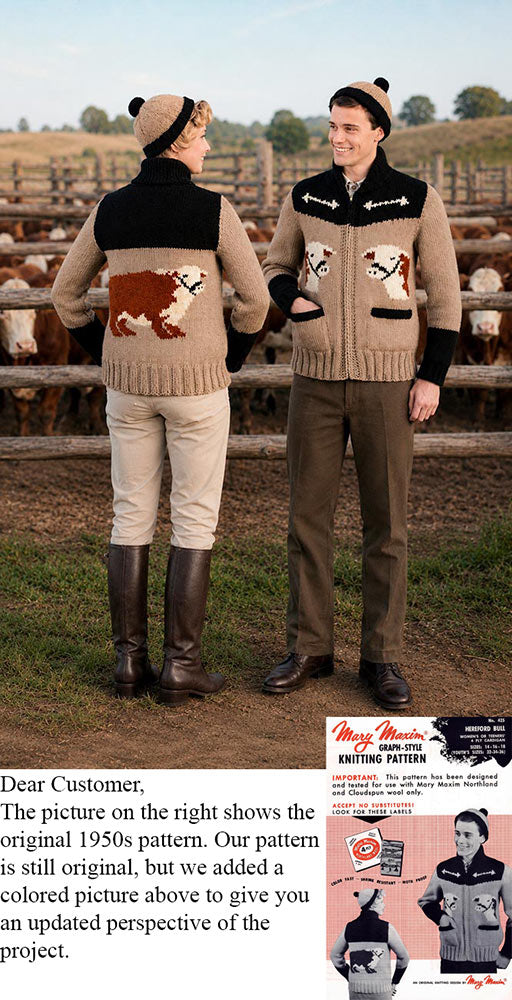Ladies' or Youth Hereford Bull Cardigan Pattern