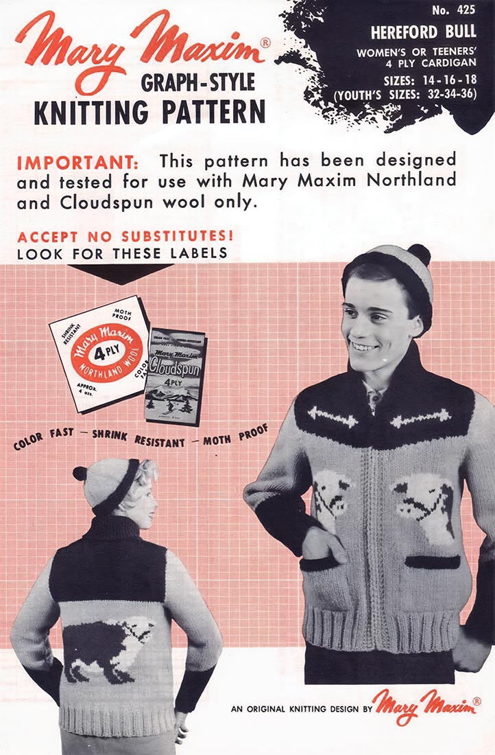 Ladies' or Youth Hereford Bull Cardigan Pattern