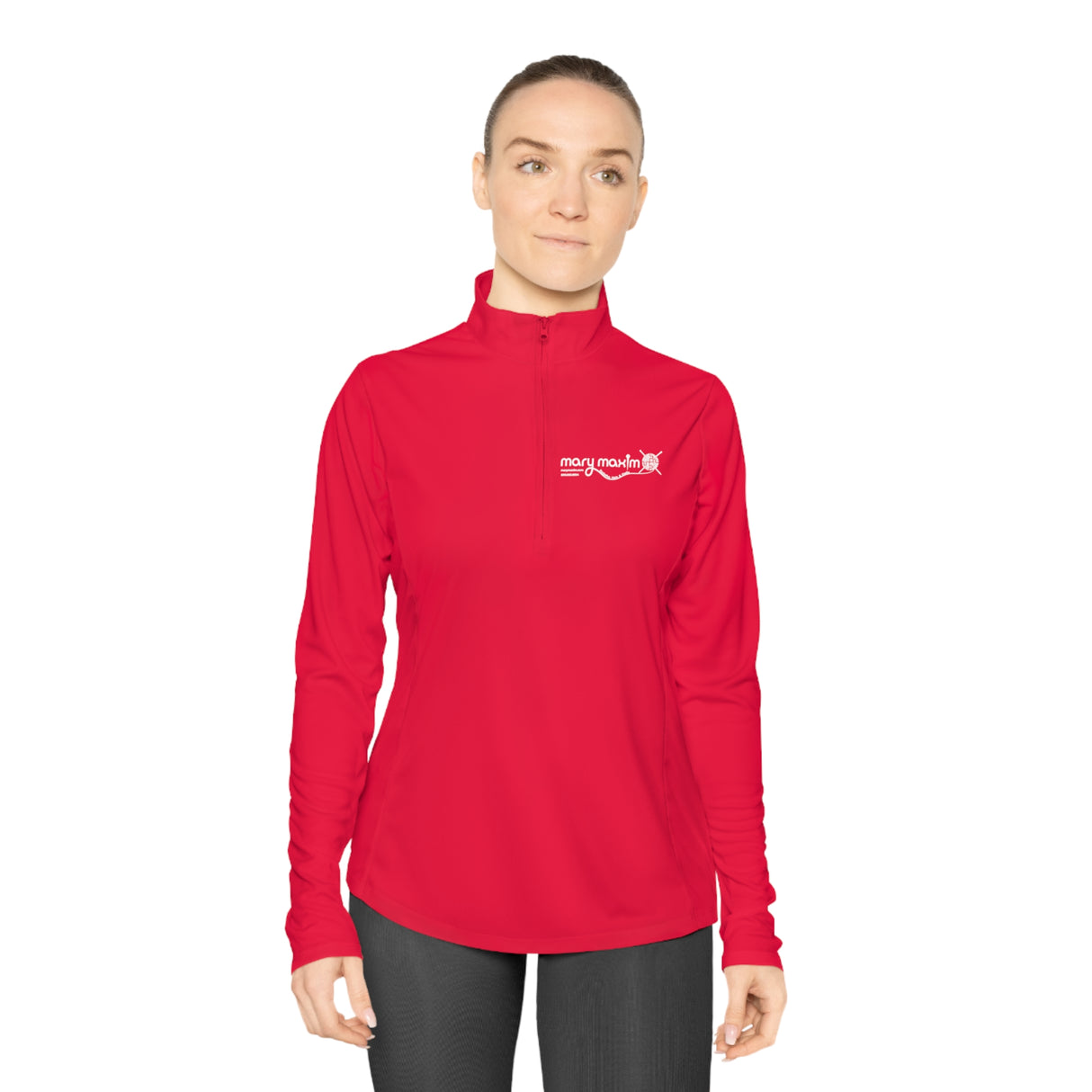 Ladies Mary Maxim Quarter-Zip Pullover - White & Black Logo