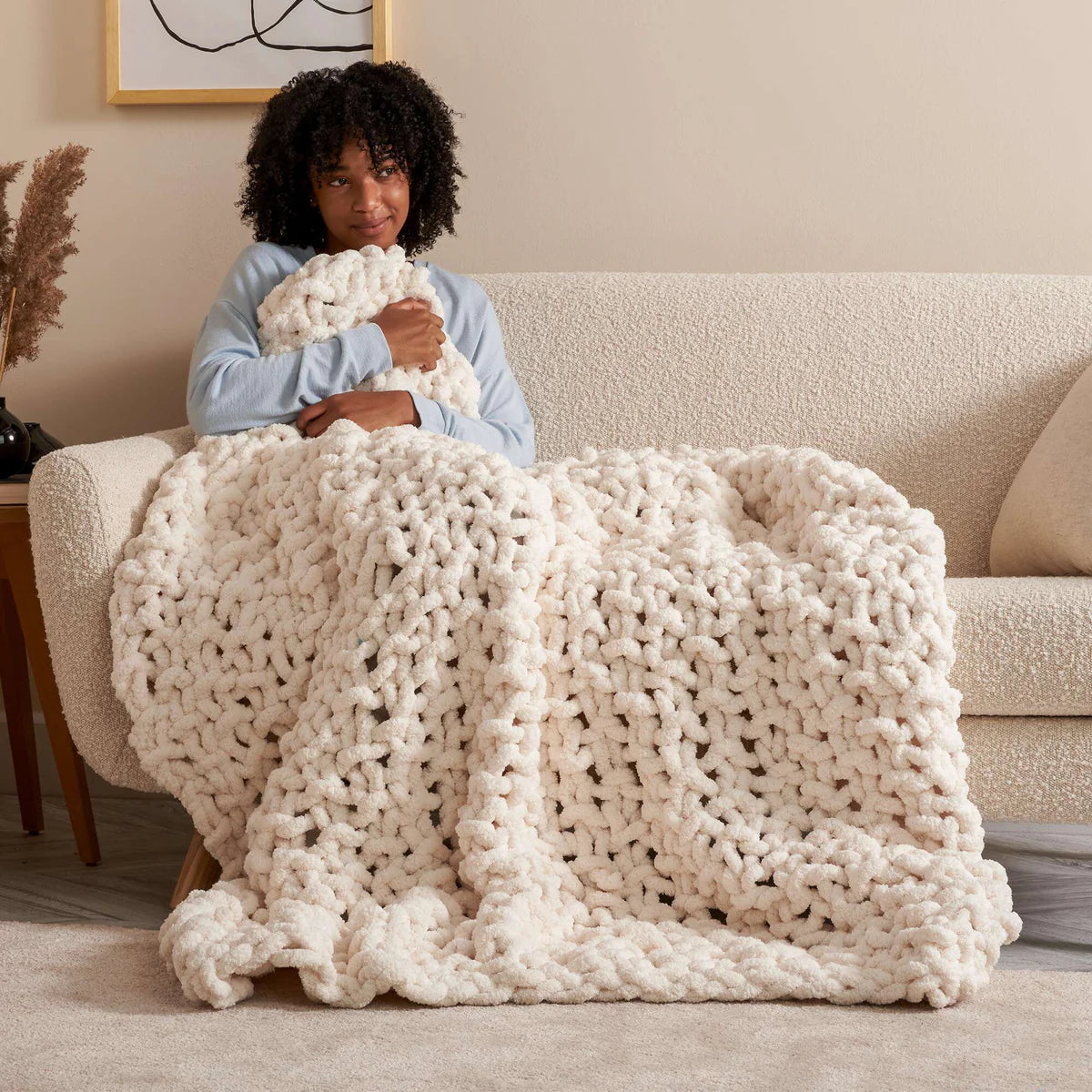 Free Bernat Extra Thick Seed Stitch Knit Blanket Pattern