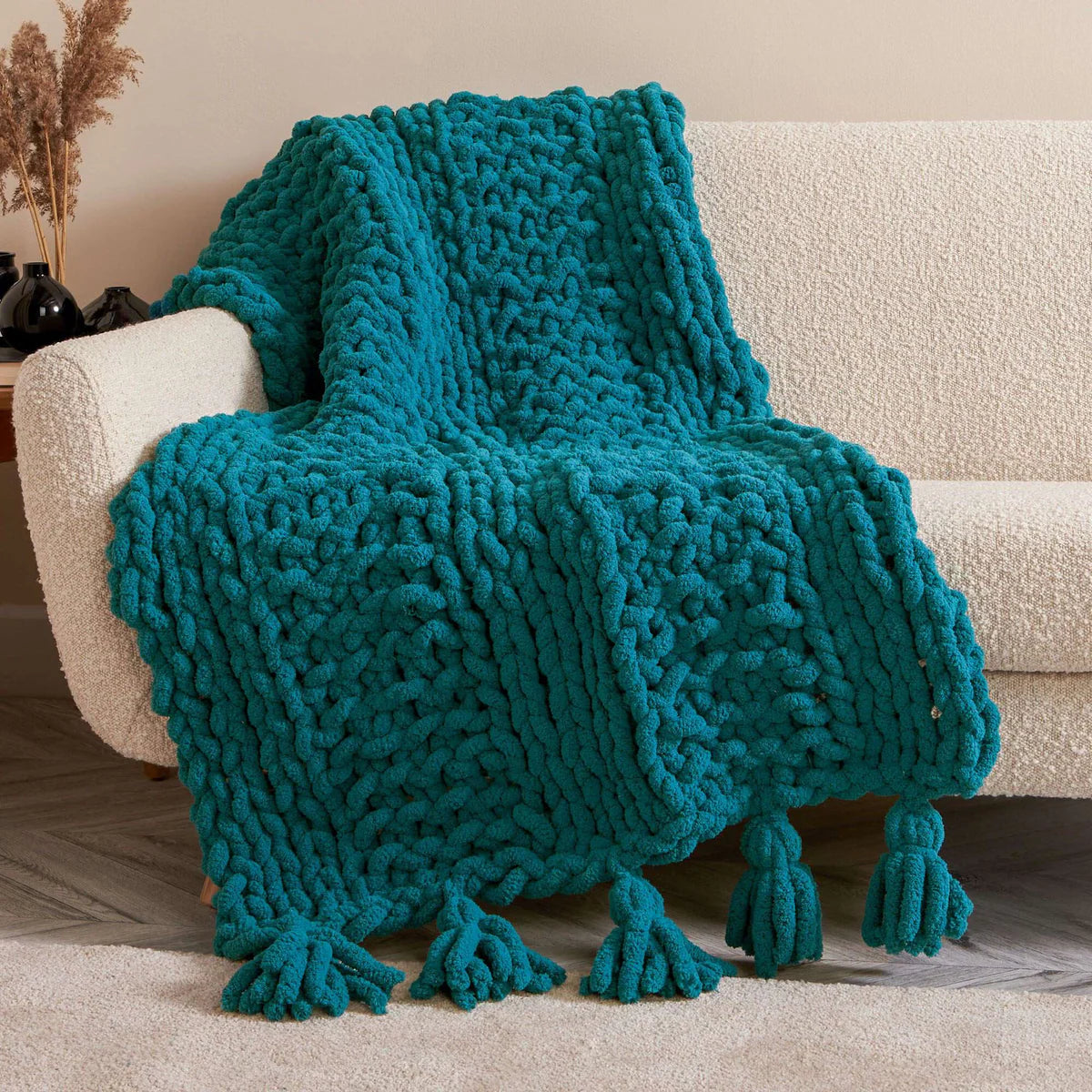 Free Bernat Extra Thick Garter Stripes Knit Blanket Pattern