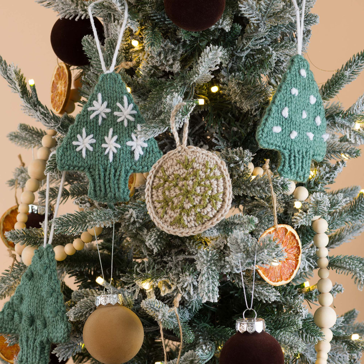 Free Caron Knit Tree Ornaments Pattern