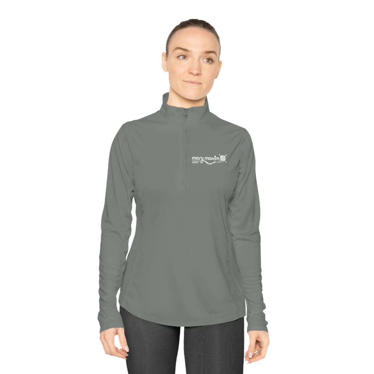 Ladies Mary Maxim Quarter-Zip Pullover - White & Black Logo