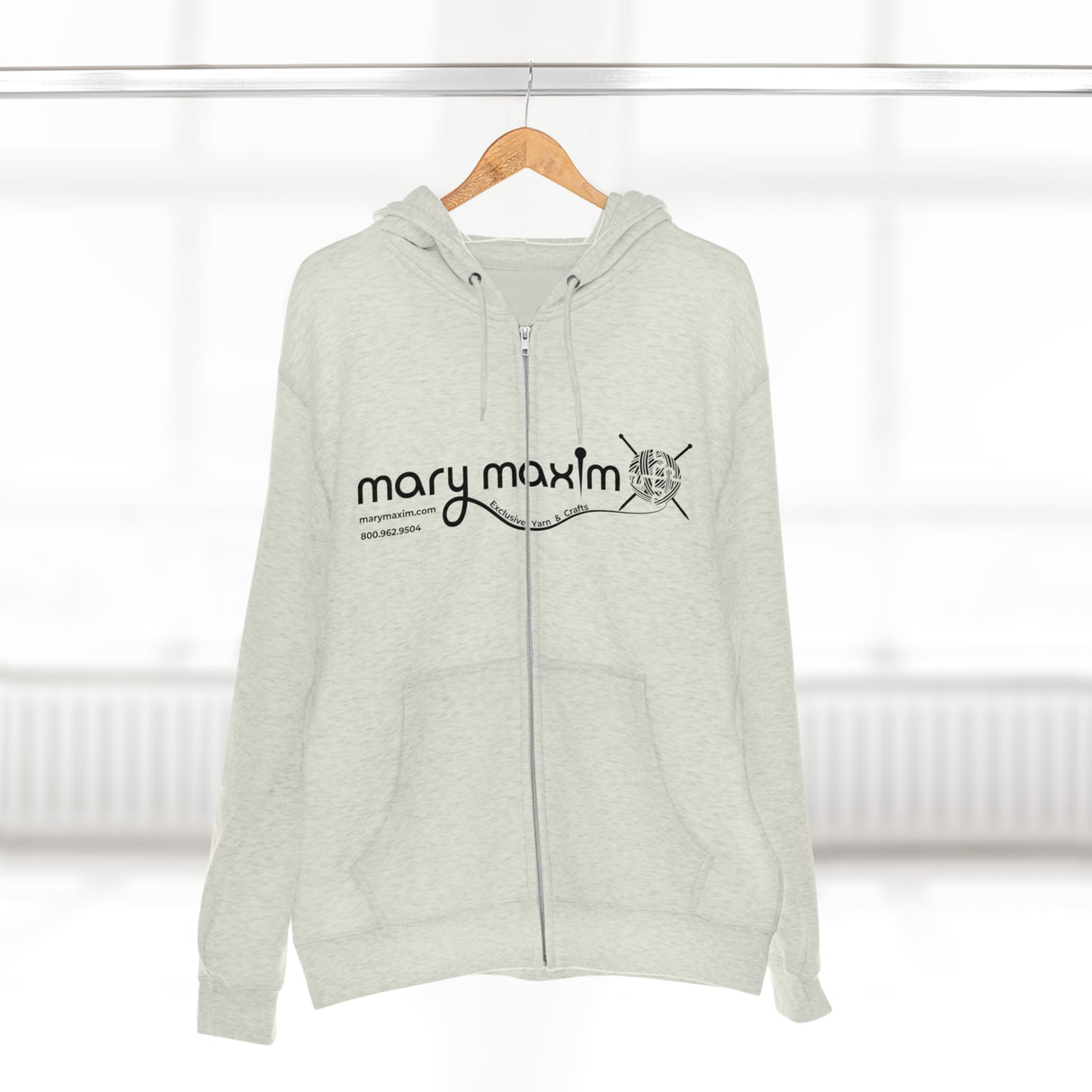 Mary Maxim Full Zip Hoodie - White & Black Logo - Unisex