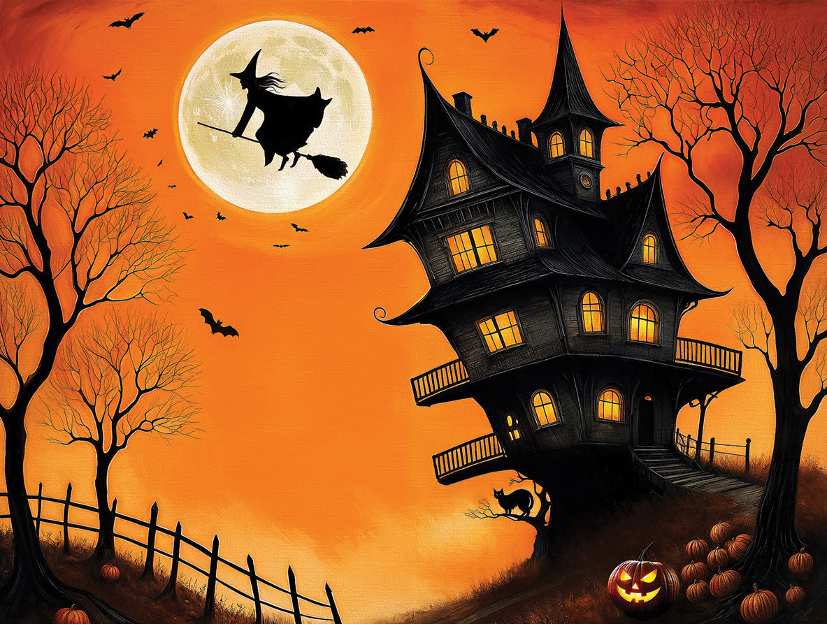 Halloween Haunted House and Witch Jigsaw Puzzle