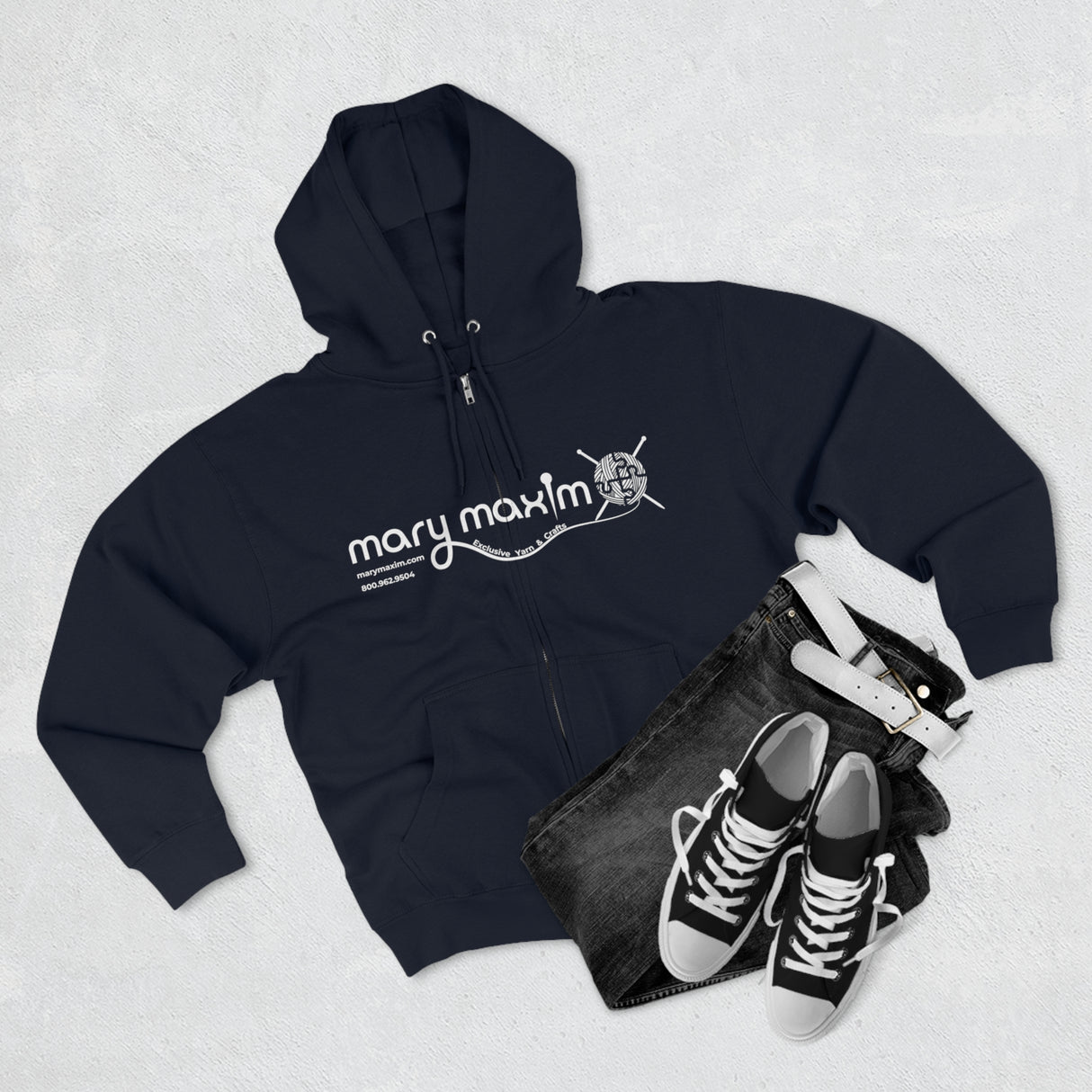 Mary Maxim Full Zip Hoodie - White & Black Logo - Unisex