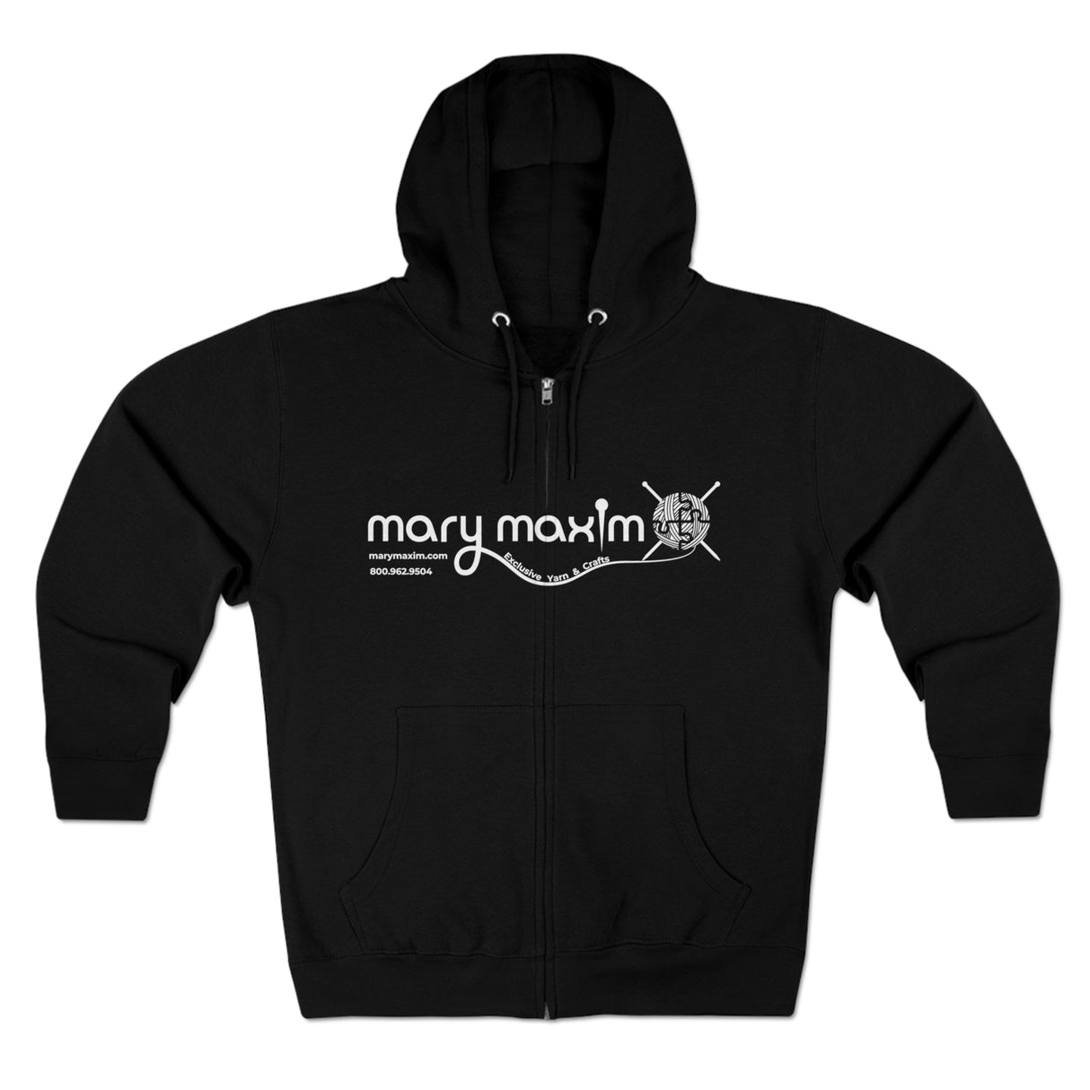 Mary Maxim Full Zip Hoodie - White & Black Logo - Unisex