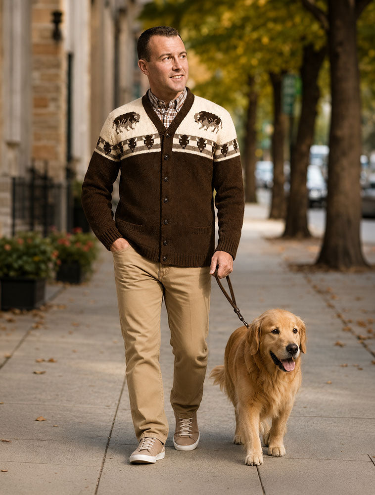 Patrón de cárdigan de bisonte para hombre