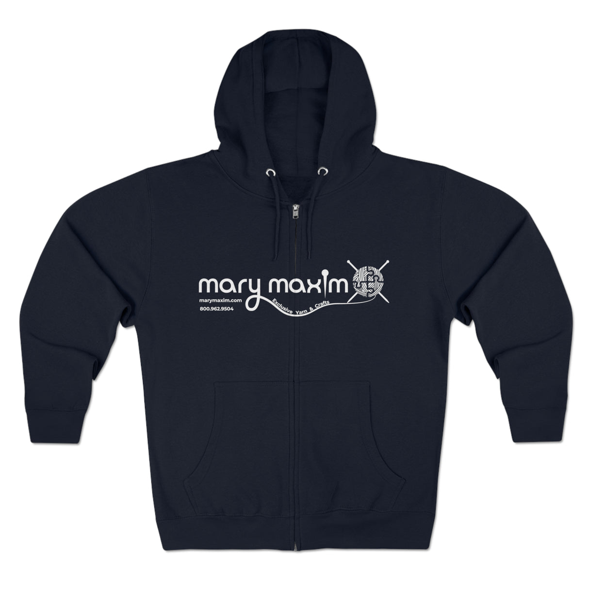 Mary Maxim Full Zip Hoodie - White & Black Logo - Unisex