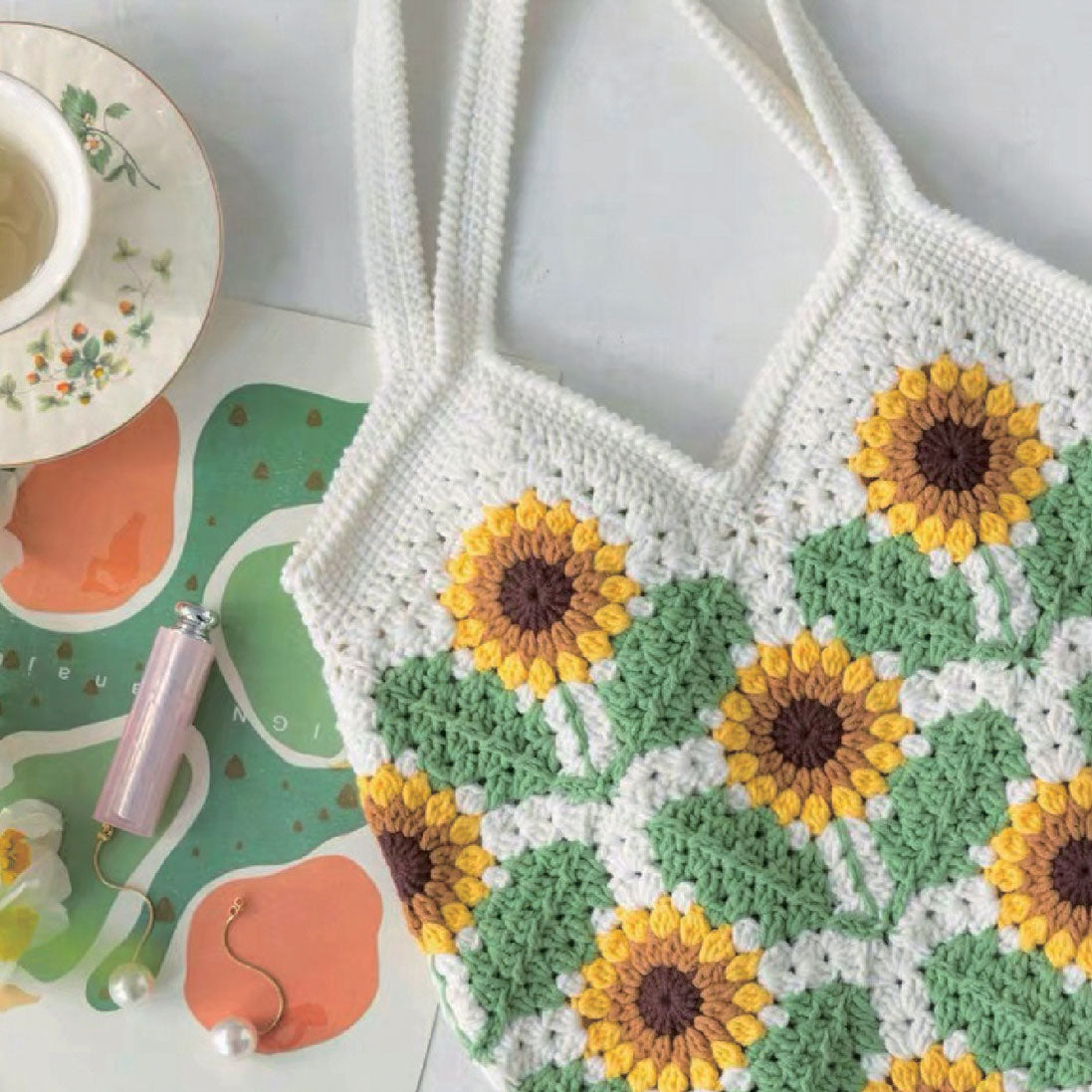 Sunflower Crochet Tote Bag
