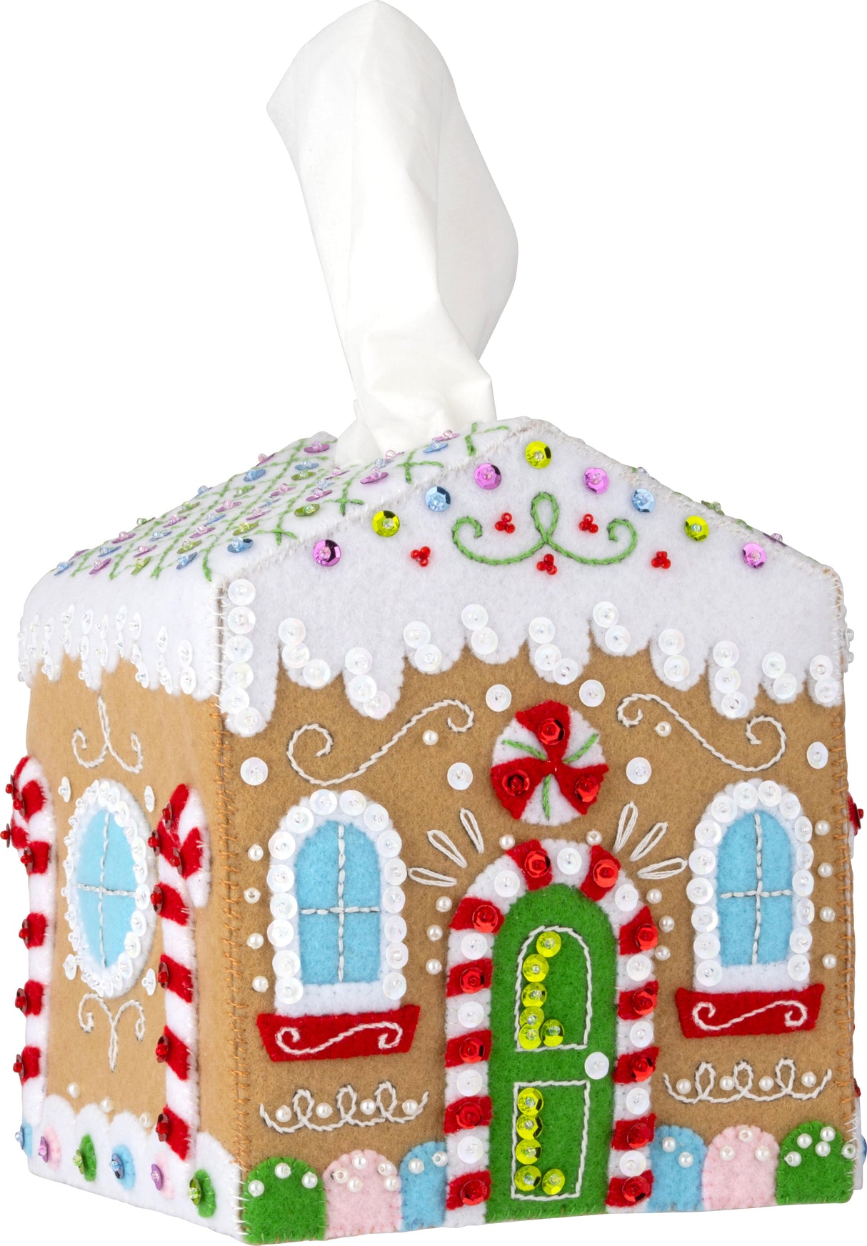 Gingerbread Cottage Felt Tissue Box