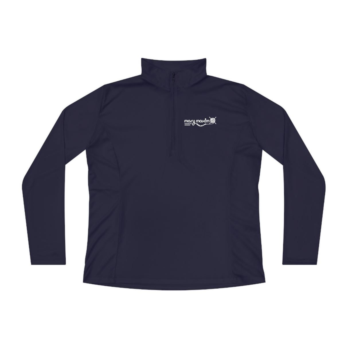 Ladies Mary Maxim Quarter-Zip Pullover - White & Black Logo