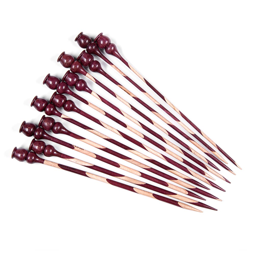 Maple Wood and Purple Heart Single Point Knitting Needles