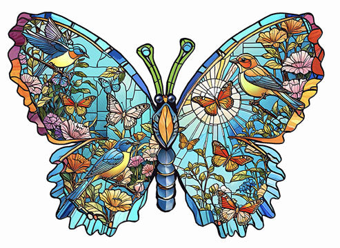 Birds, Flowers and Butterflies Shaped Jigsaw Puzzle
