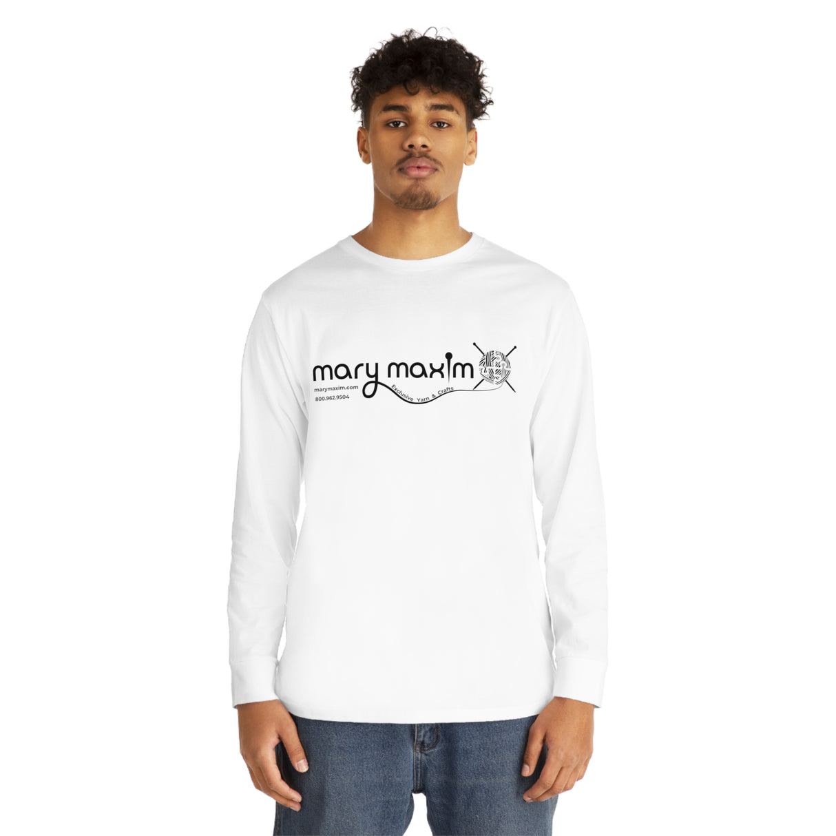 Mary Maxim Long Sleeve Tee - White & Black Logo - Unisex