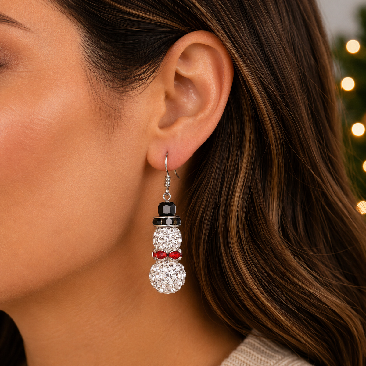 Rhinestone Snowman Crystal Earring Set