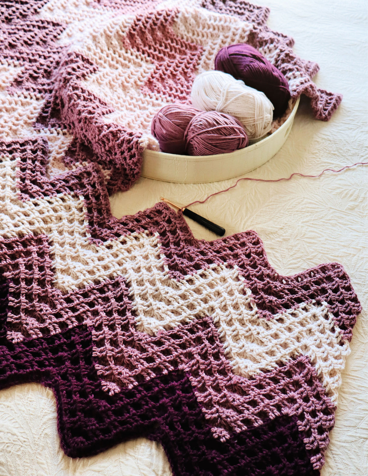 Double Reversible Waffle Chevron Blanket