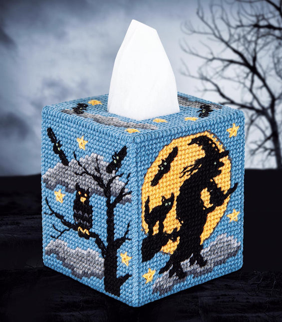Spooky Night Tissue Box Cover Plastic Canvas Kit