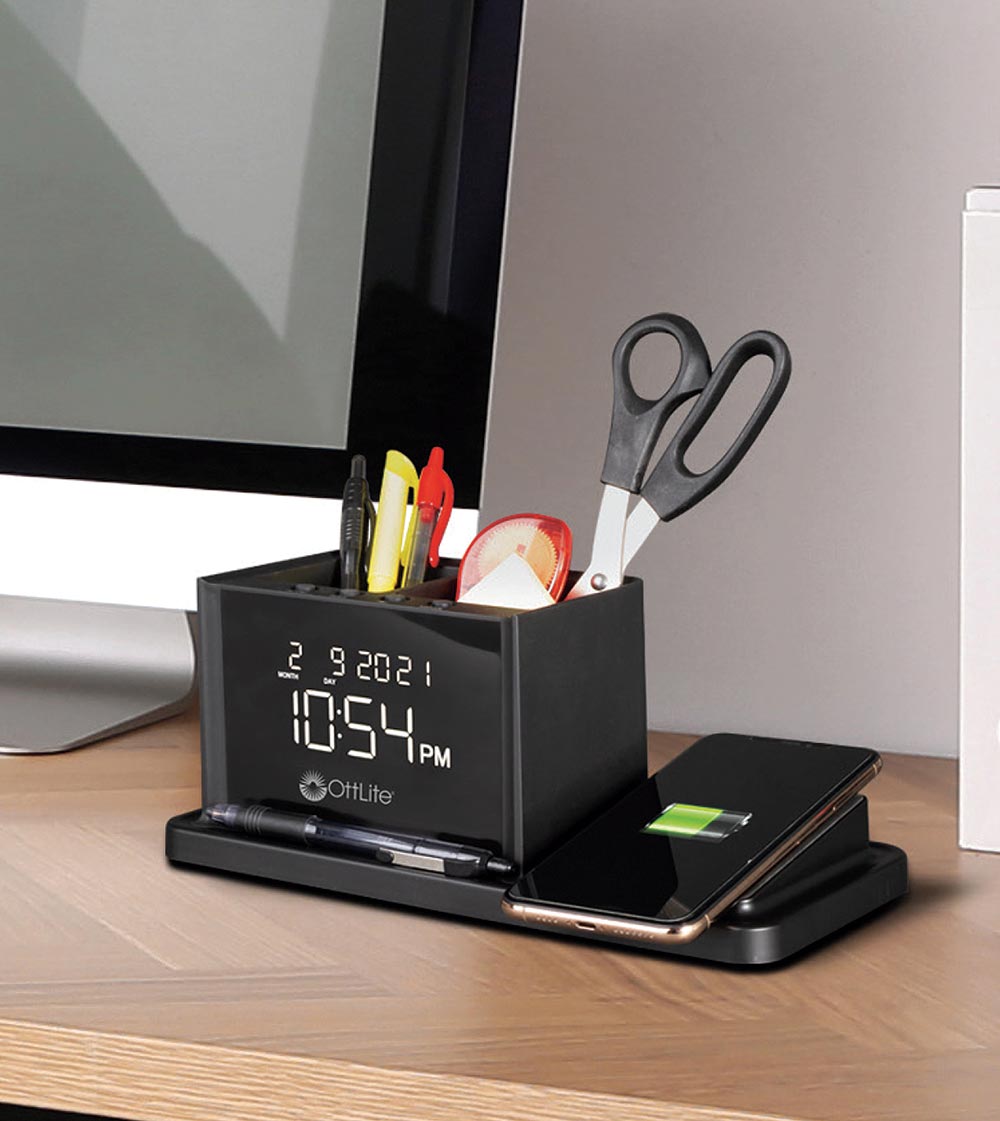 Organizer with Clock and Wireless Charging