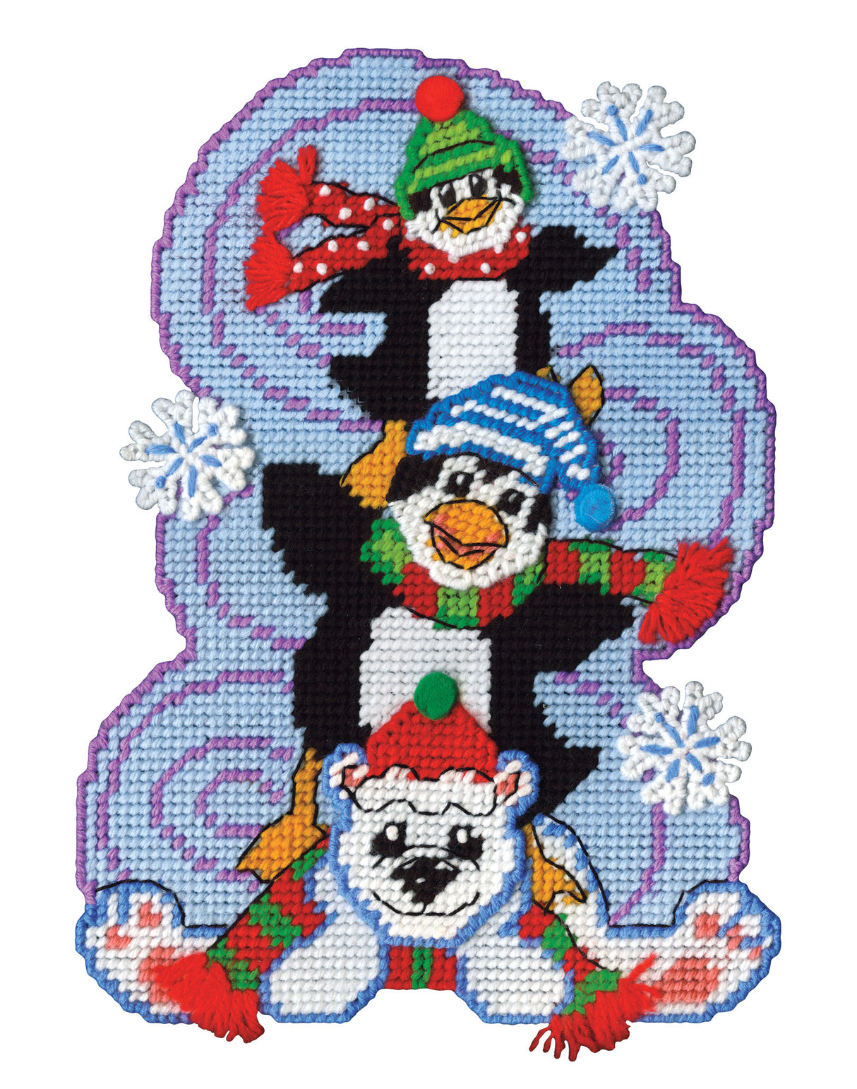 Penguin Pile Plastic Canvas Wall Hanging