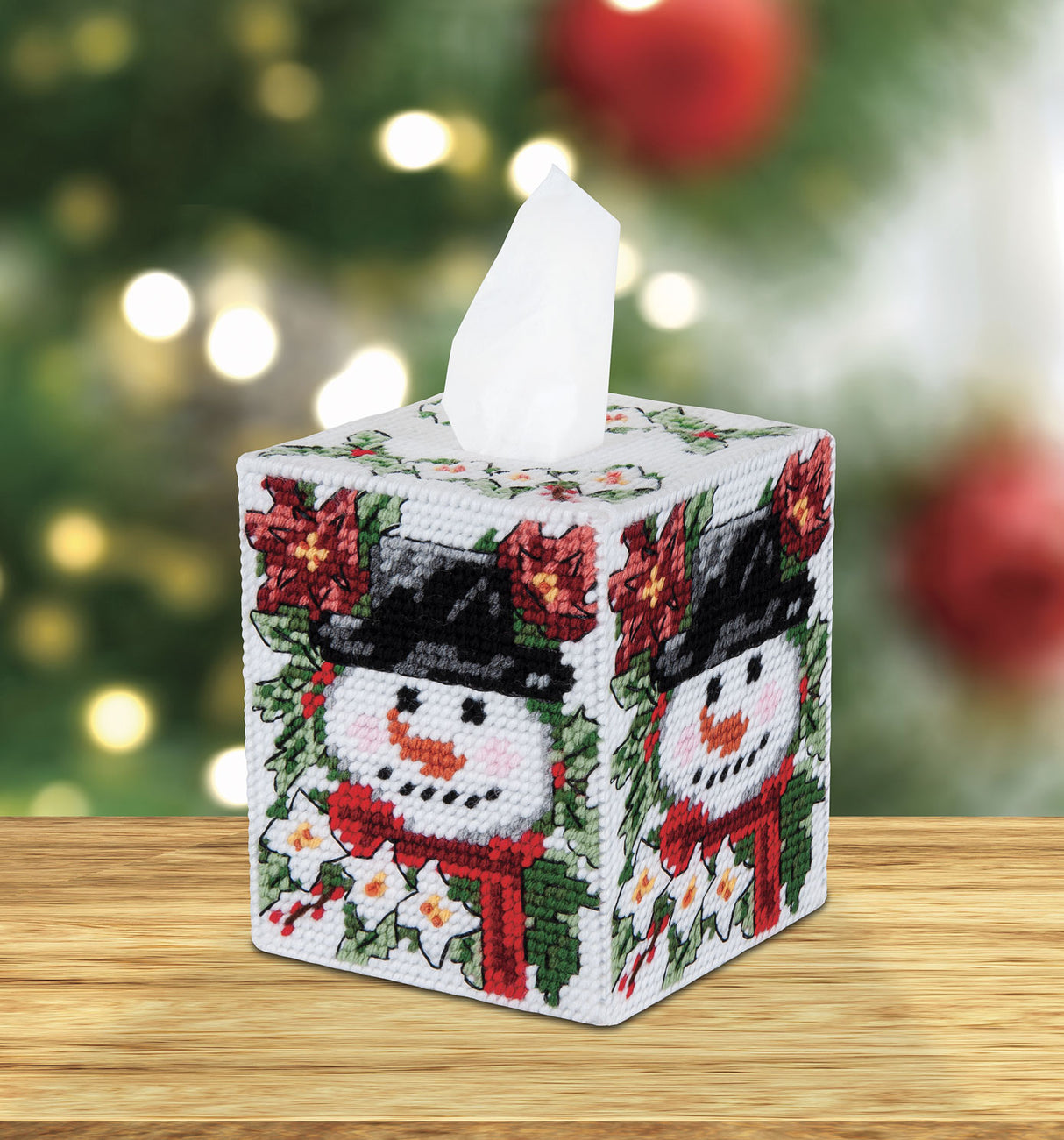 Poinsettia Snowman Tissue Box Cover