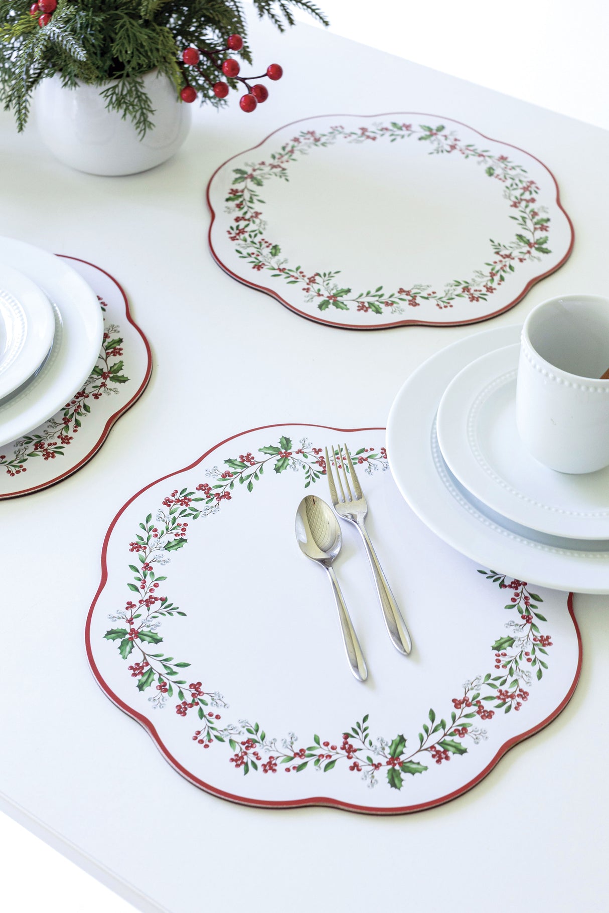 Holly Wreath Cork Placemats