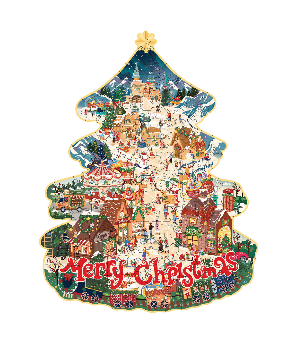 Christmas Town Shaped Wooden Jigsaw Puzzle