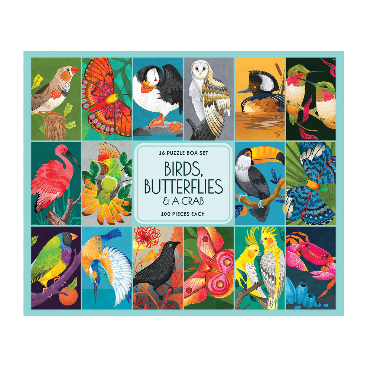 Birds, Butterflies & A Crab 16 in 1 Box Set Jigsaw Puzzles