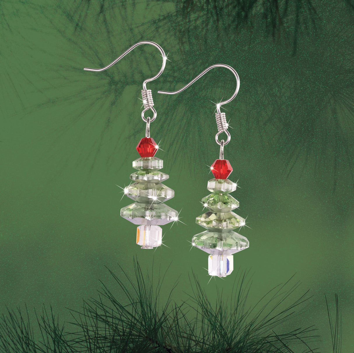Green Christmas Trees Crystal Earring Set